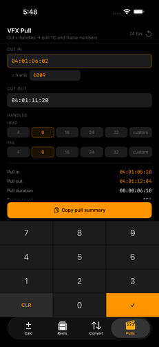 Calculate VFX plate lenghts with handles and frame numbers! Calculate VFX plate lenghts with handles and frame numbers!